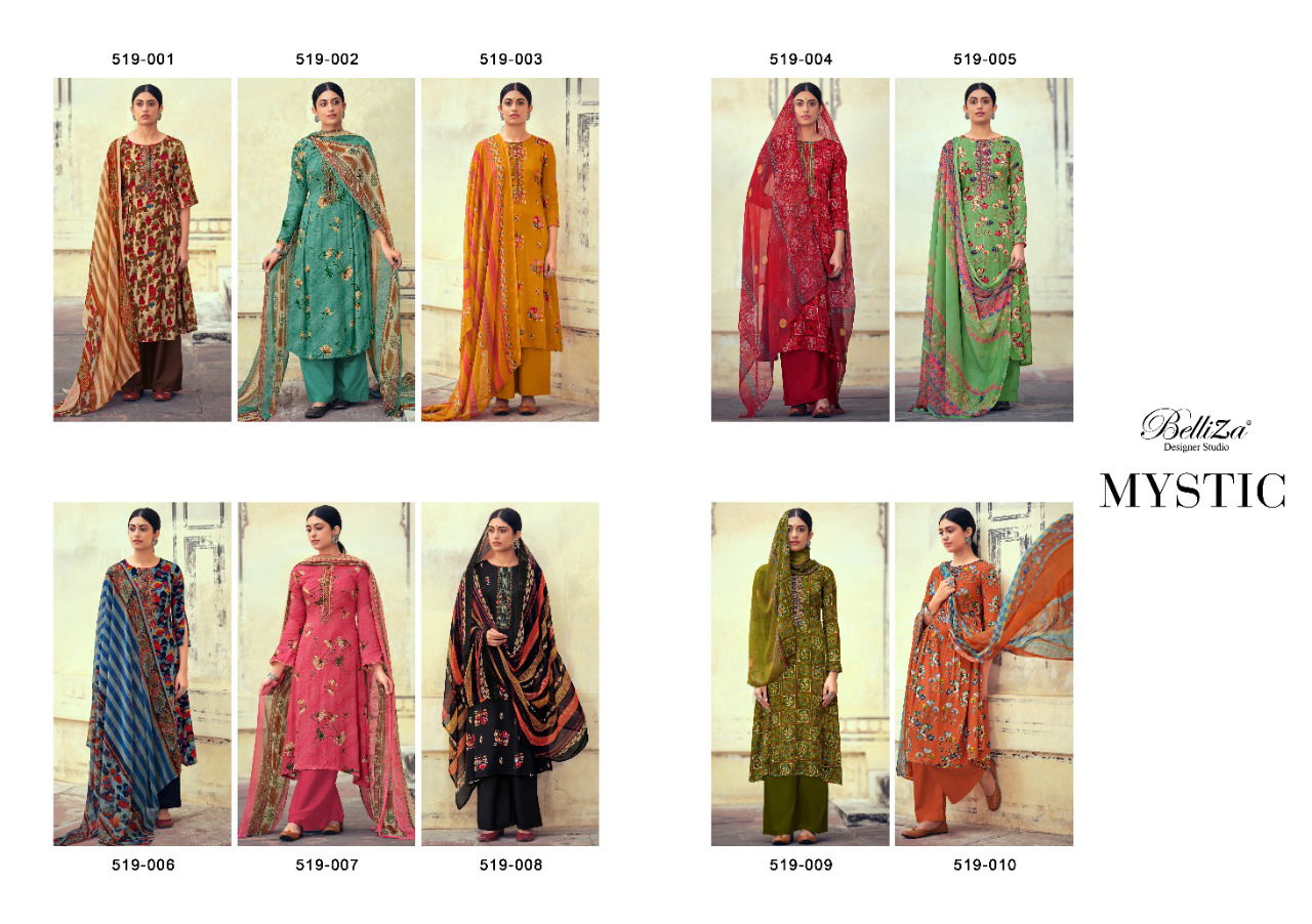Belliza Mystic Digital Printed Fancy Designer Pure Rayon Digital Style Print with Fancy Embroidery work Dress Material Collection